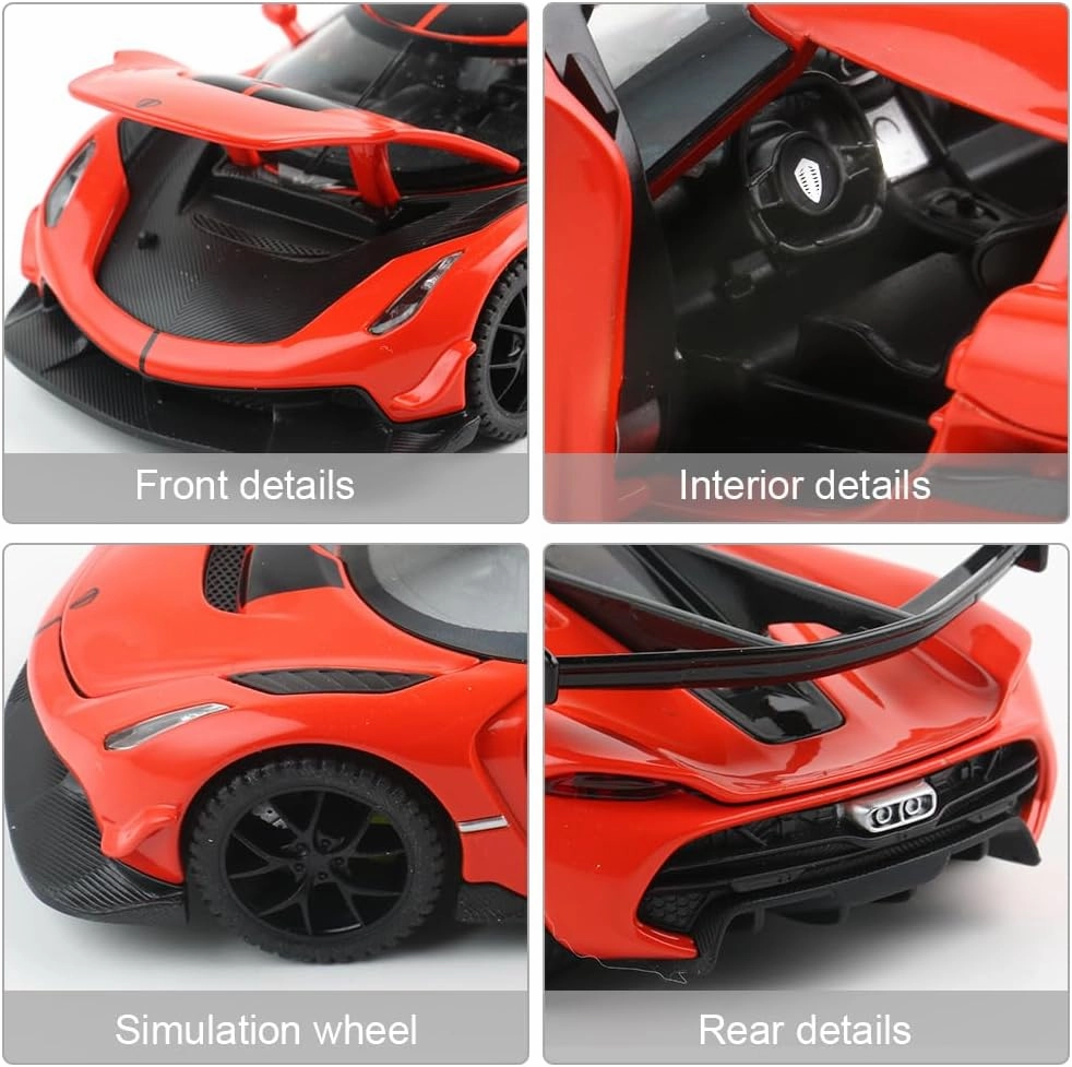Diecast Toy Car Koenigsegg Sports Car Model,Zinc Alloy Simulation Casting Pull Back Vehicles,1:32 Scale Mini Supercar Toys with Lights and Music for Toddlers Kids Children Gift