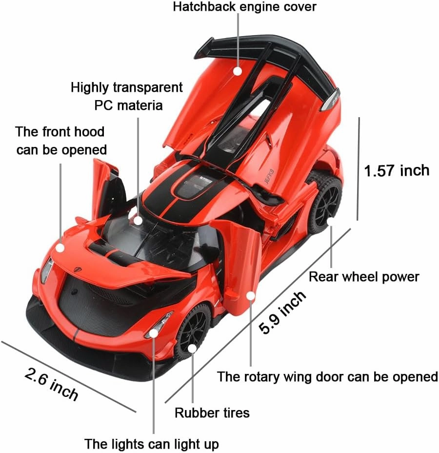 Diecast Toy Car Koenigsegg Sports Car Model,Zinc Alloy Simulation Casting Pull Back Vehicles,1:32 Scale Mini Supercar Toys with Lights and Music for Toddlers Kids Children Gift