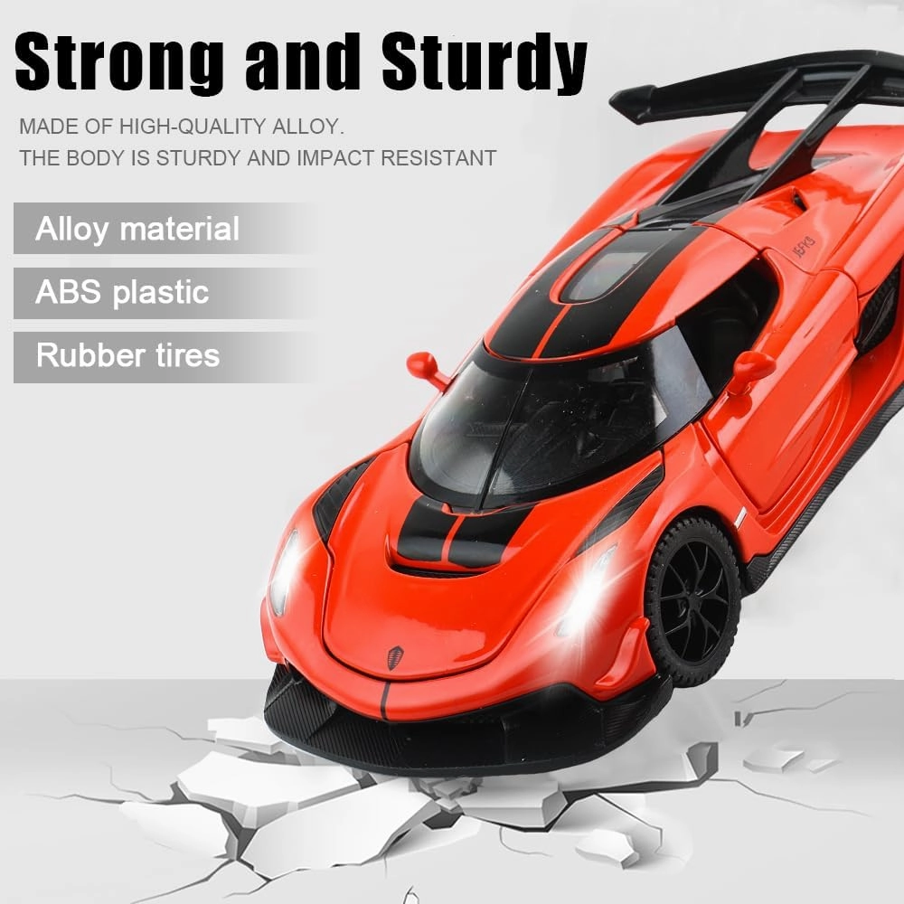 Diecast Toy Car Koenigsegg Sports Car Model,Zinc Alloy Simulation Casting Pull Back Vehicles,1:32 Scale Mini Supercar Toys with Lights and Music for Toddlers Kids Children Gift