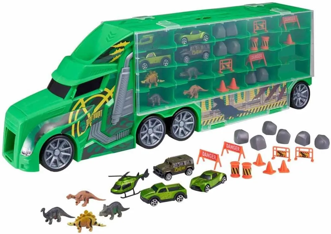 Dino Transporter Play Set with 4 Pitches and 4 Dinosaurs