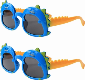 Dinosaur Cartoon Sunglasses for Kids Aged 2-6, Blue Yellow and dark Lenses,UV Protection Secure Fit for Outdoor
