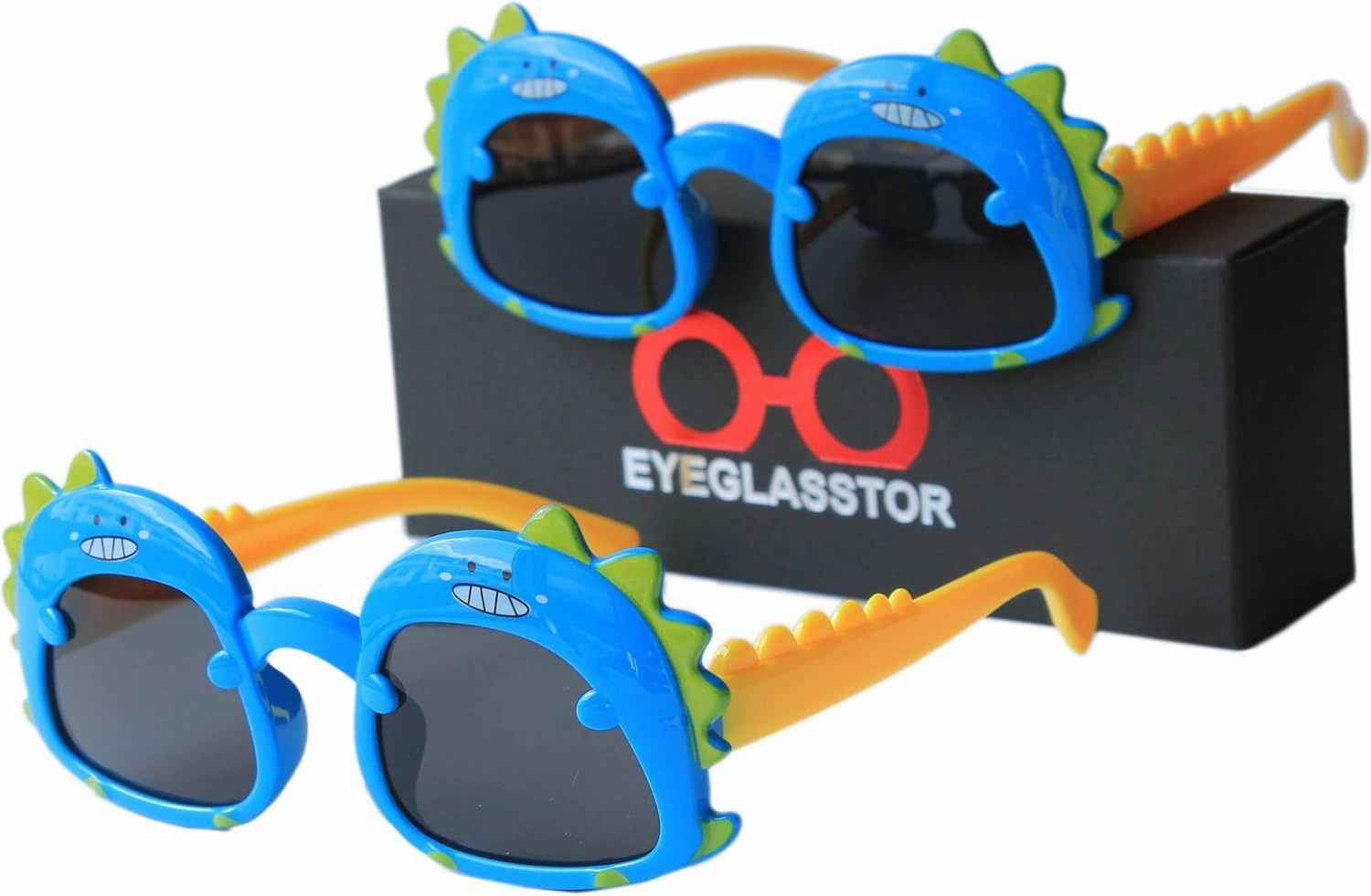Dinosaur Cartoon Sunglasses for Kids Aged 2-6, Blue Yellow and dark Lenses,UV Protection Secure Fit for Outdoor