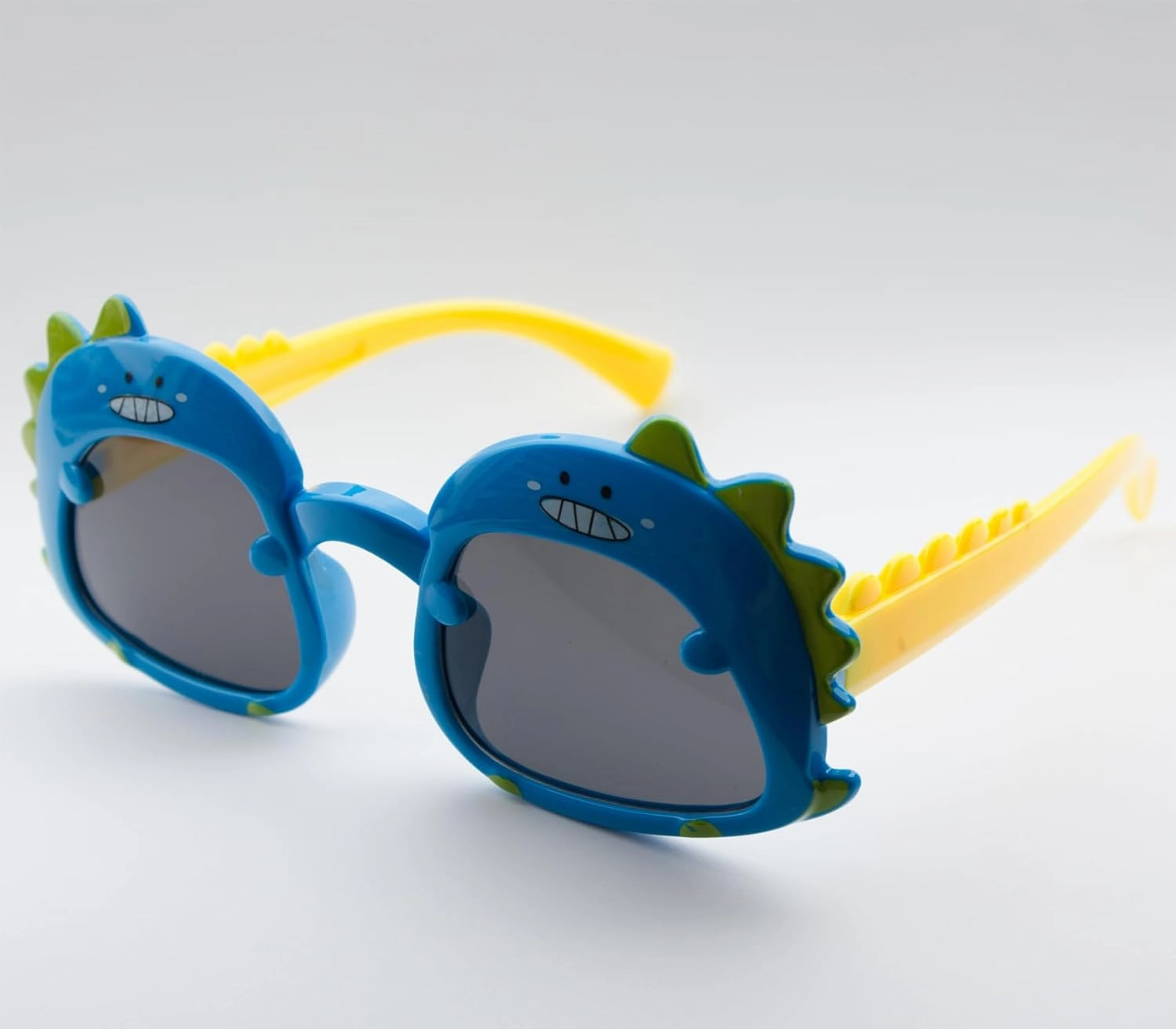 Dinosaur Cartoon Sunglasses for Kids Aged 2-6, Blue Yellow and dark Lenses,UV Protection Secure Fit for Outdoor