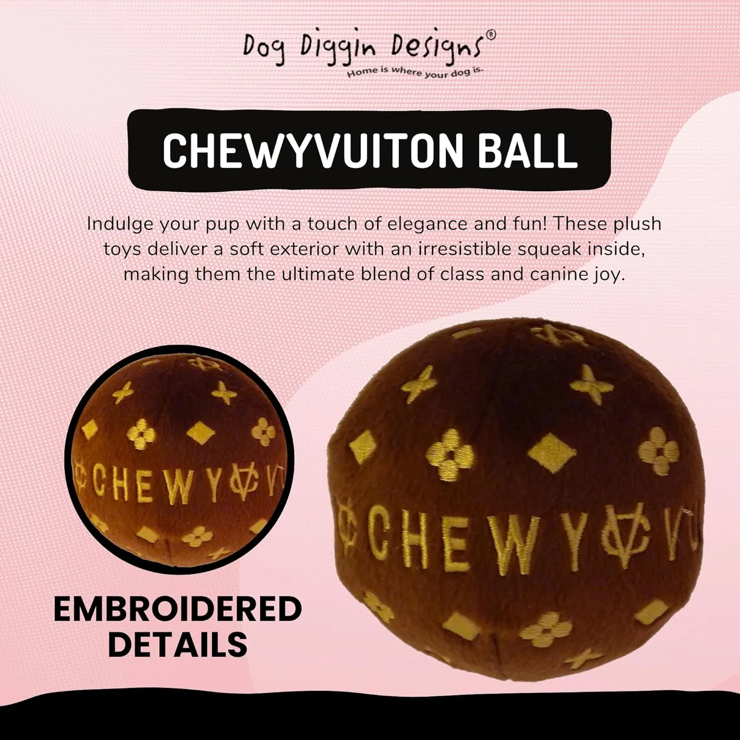 Dog Diggin Designs Runway Pup Collection | Unique Squeaky Parody Plush Dog Toys – Prêt-à-Porter Dog Bones, Balls & More