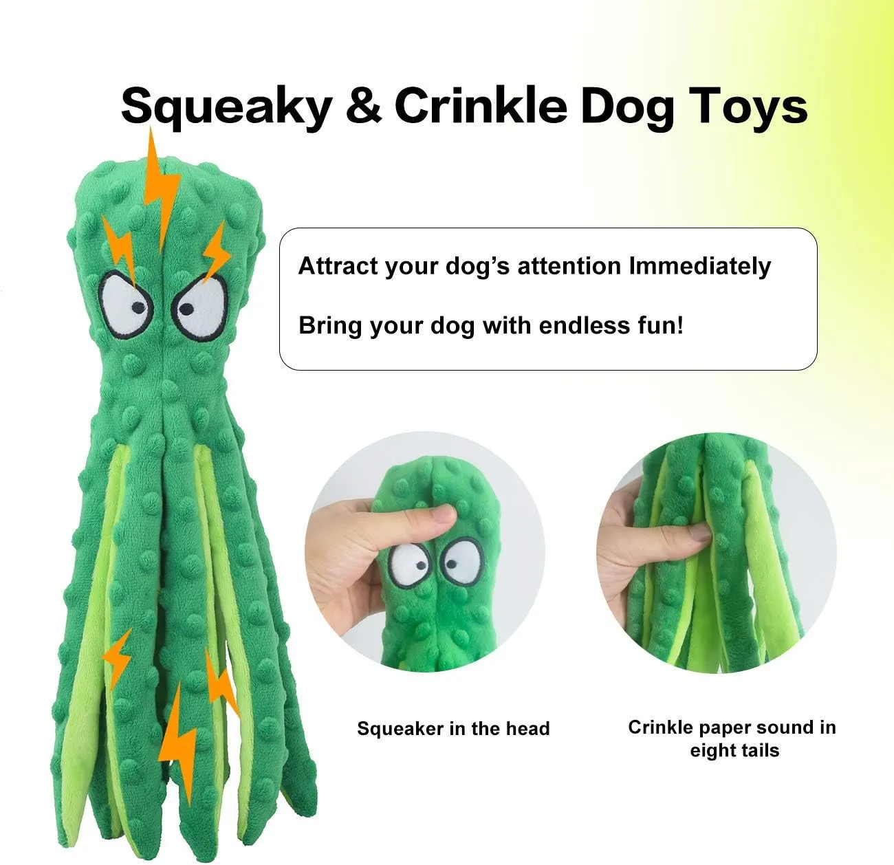 Dog Squeaky Toys Octopus - No Stuffing Crinkle Plush Dog Toys for Puppy Teething, Durable Interactive Dog Chew Toys for Small, Medium and Large Dogs Training and Reduce Boredom, 2 Pack