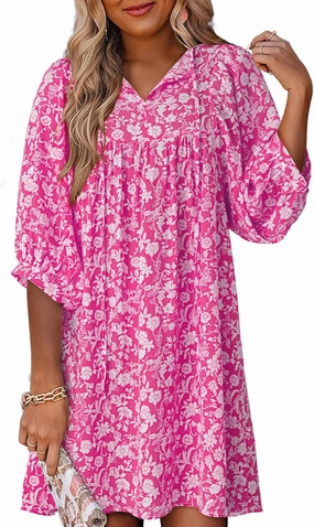 Dokotoo Womens Summer Dresses 2025 Boho Floral Drawstring V Neck Chiffon Lantern Sleeve Beach Vacation Mini Dress Sundress