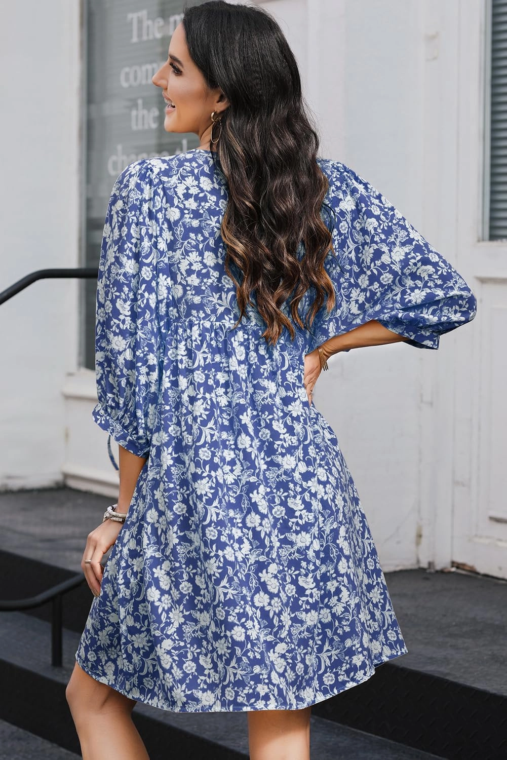 Dokotoo Womens Summer Dresses 2025 Boho Floral Drawstring V Neck Chiffon Lantern Sleeve Beach Vacation Mini Dress Sundress