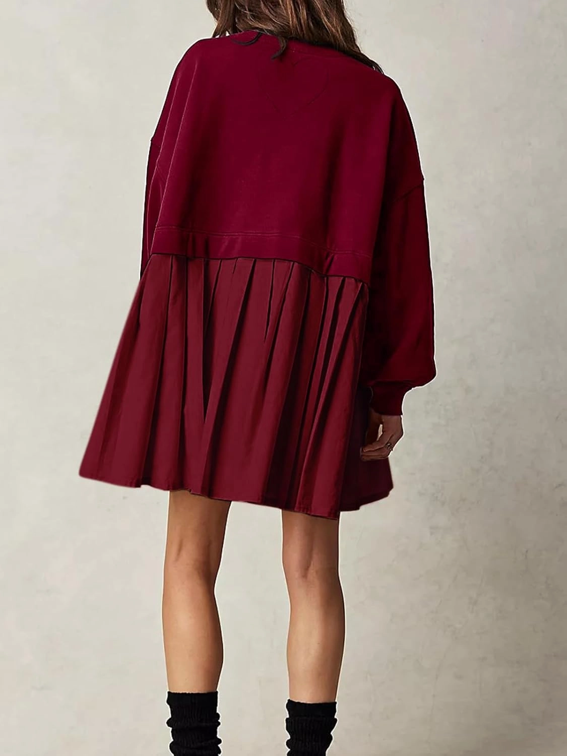 Dokuritu Sweatshirt Dress Women Crew Neck Long Sleeve Patchwork Pullover Tops Flowy Oversized Sweatshirt Mini Dress