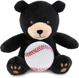 DolliBu Black Bear Stuffed Animal with Baseball Plush - Soft, Huggable Bear, Great Gifts for Kids, Adults - 6 Inches