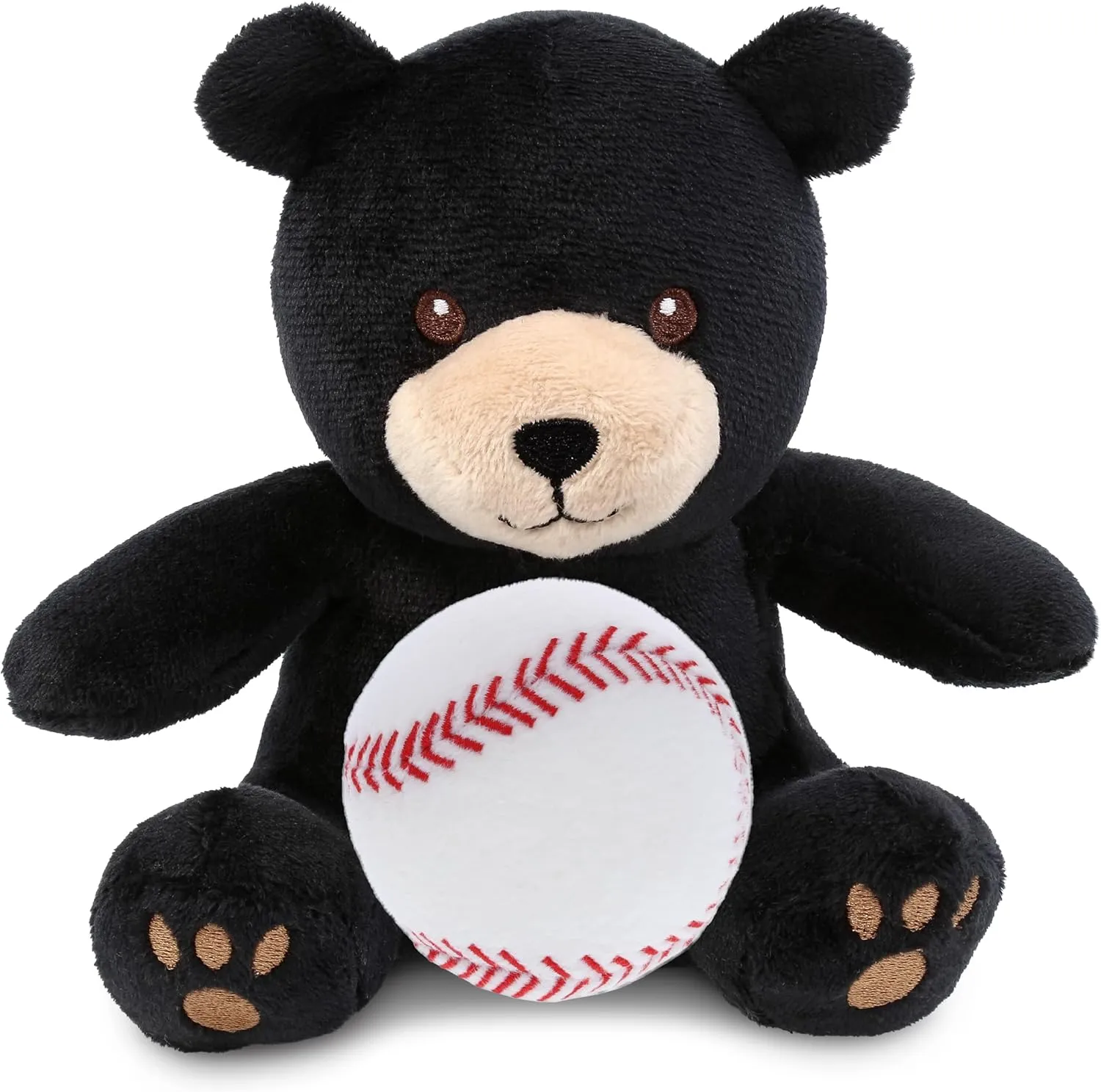 DolliBu Black Bear Stuffed Animal with Baseball Plush - Soft, Huggable Bear, Great Gifts for Kids, Adults - 6 Inches