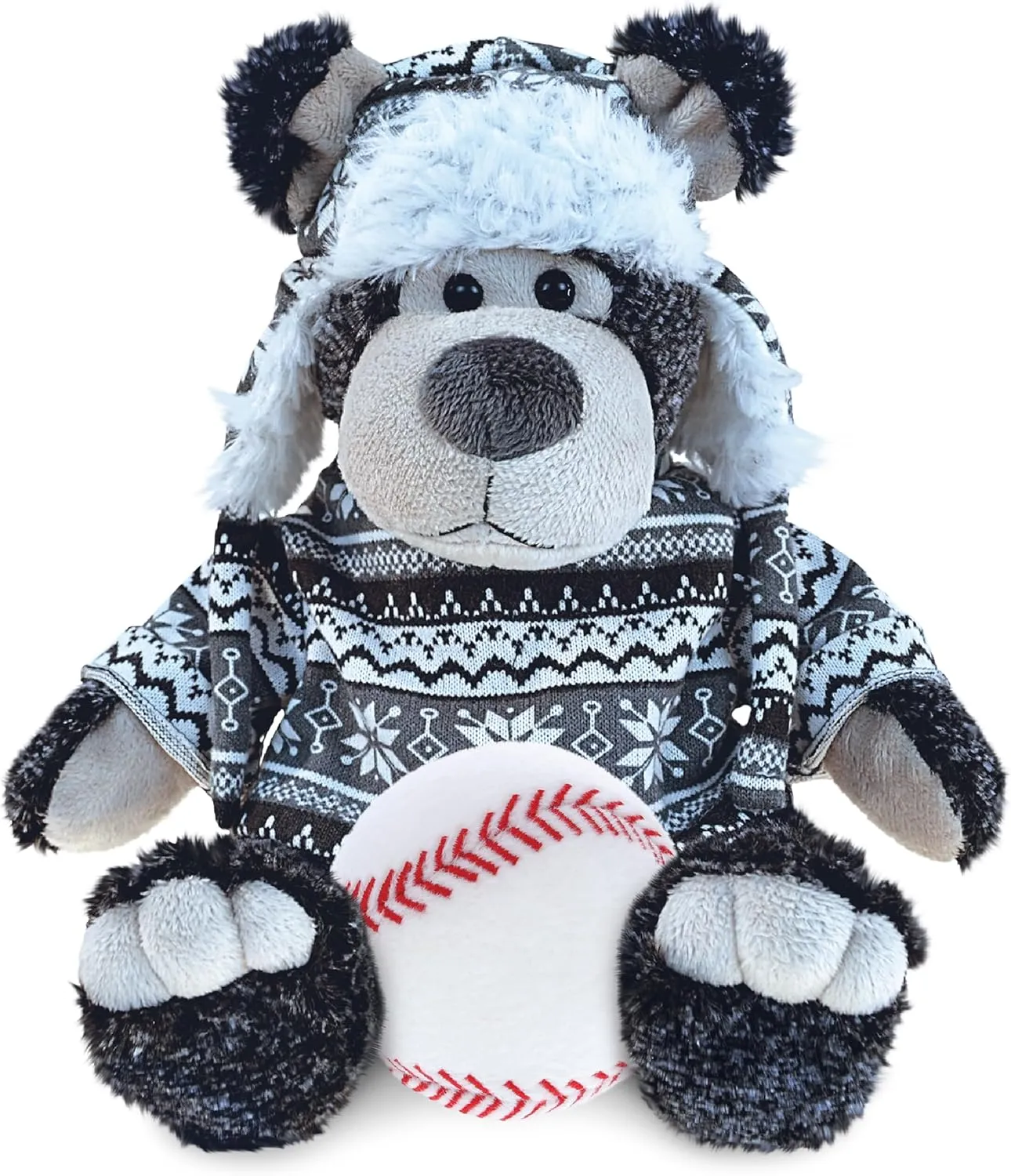 DolliBu Black Bear with Clothes Stuffed Animal with Baseball Plush - Soft and Huggable Stuffed Bear Toy Gift, Cute Wild Life Animal with Plush Baseball Toy for Kids - 12.5 Inches