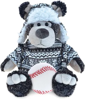 DolliBu Black Bear with Clothes Stuffed Animal with Baseball Plush - Soft and Huggable Stuffed Bear Toy Gift, Cute Wild Life Animal with Plush Baseball Toy for Kids - 12.5 Inches