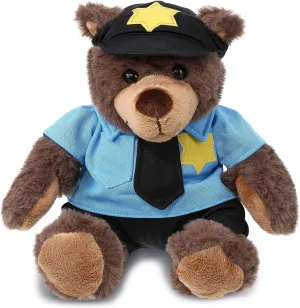 DolliBu Brown Bear Police Officer Plush Toy - Super Soft Plush with Red Plaid Hoodie, Cute Cop Uniform and Cap Outfit - 10 Inches
