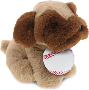 DolliBu Brown Pug Dog Stuffed Animal with Baseball Plush - Soft Huggable Pug Dog, Adorable Playtime Plush Toy, Super Soft Plush Doll Animal Toy for Kids and Adults - 8 Inch
