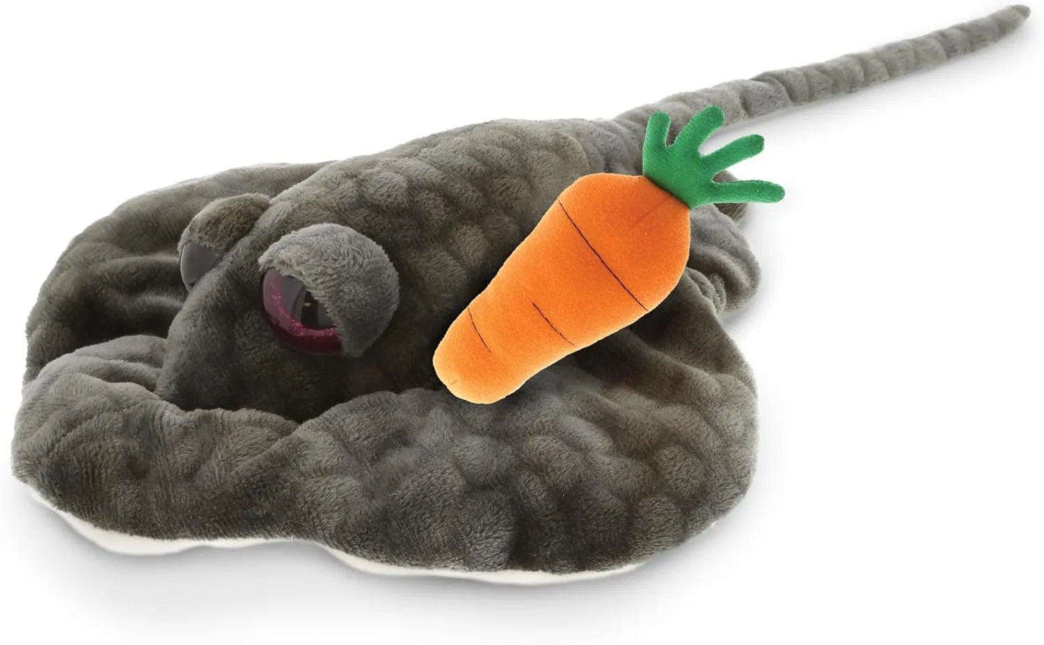 DolliBu Happy Easter Super Soft Plush Grey Stingray with Carrot - Cute Stuffed Animals with Carrot Plush Toy, with Name Personalization, Spring Easter Plush Animal - 18.5 Inches