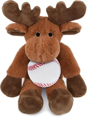 DolliBu Long Leg Moose Stuffed Animal with Baseball Plush - Soft Huggable Moose, Great Gifts for Kids Who Love Baseball, Cute Safari Animal Plush with Plush Baseball Toy for Kids, Adults - 10.5 Inch