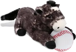 DolliBu Lying Black Horse Stuffed Animal with Baseball Plush - Soft, Huggable Horse, Great Gifts for Kids Who Love Baseball, Cute Farm Animal Plush with Plush Baseball Toy for Kids, Adults - 10.5 Inch