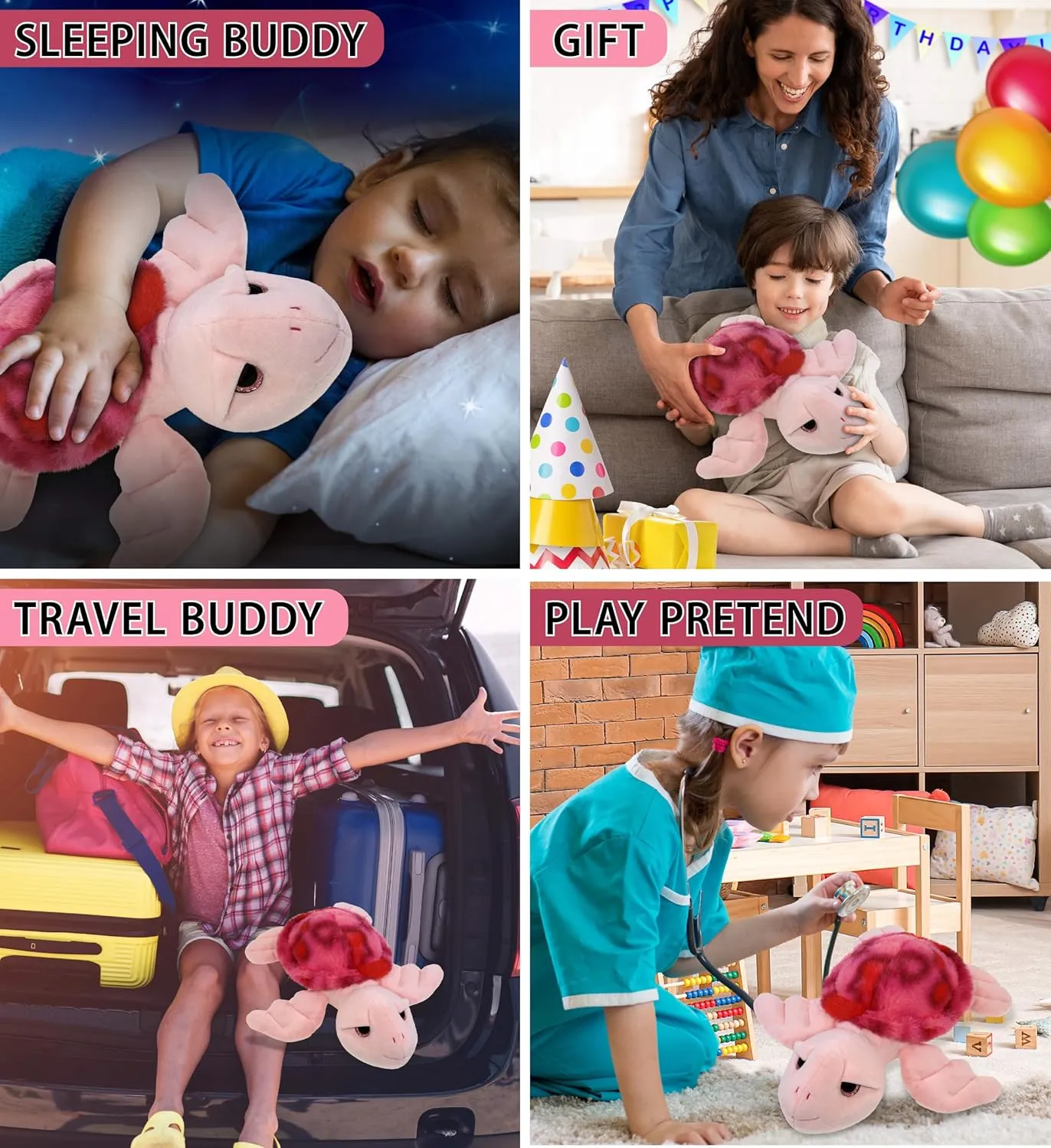 DolliBu Pink Tie-Dye Sea Turtle Super Soft Stuffed Animal, Cute Realistic Stuffed Animals for Girls, Boys, Adults Animal Gifts, Kids Nursery Decor for Newborn, Cuddly Soft Baby Plush Toys - 10 Inches