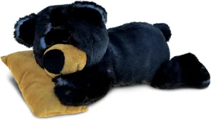 DolliBu Plush Black Bear Stuffed Animal - Soft Huggable Sleeping Bear with Pillow, Playtime Plush Toy, Cute Wild Life Cuddle Gifts for Kids & Adults - 10.5 Inch