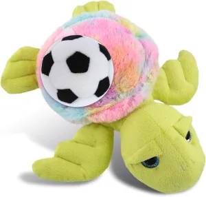 DolliBu Rainbow Green Sea Turtle - Super Soft Stuffed Animal with Soccer Ball Plush - Huggable Turtle, Playtime Plush Toy, Ocean Life Gift, Cute Plush Doll Animal Toy for Kids and Adults - 10 Inches