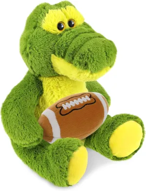 DolliBu Sitting Green Alligator Stuffed Animal with Football Plush - Soft Huggable Alligator, Adorable Plush Toy, Personalized Plush Doll Animal Toy for Kids and Adults - 12 Inches
