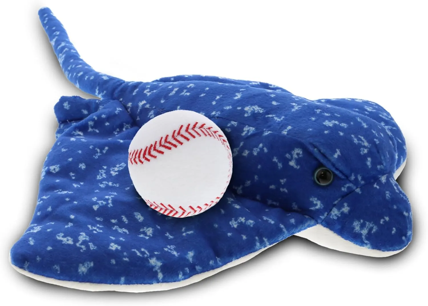 DolliBu Spotted Blue Ray Stuffed Animal with Baseball Plush - Soft Huggable Blue Ray, Adorable Playtime Plush Toy, Super Soft Plush Doll Animal Toy for Kids and Adults - 17 Inches