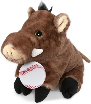 DolliBu Wild Boar Stuffed Animal with Baseball Plush - Soft, Huggable Boar, Great Gifts for Kids Who Love Baseball, Cute Wild Animal Plush with Plush Baseball Toy for Kids, Adults - 9.5 Inches