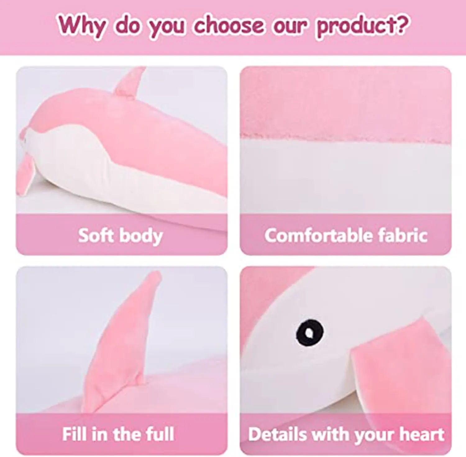 Dolphin Stuffed Animal Plush Toys Soft Lovely Hugging Pillow Stuff Dolls Plushes for Children Girls Sleeping Cushion Gift Room Decor