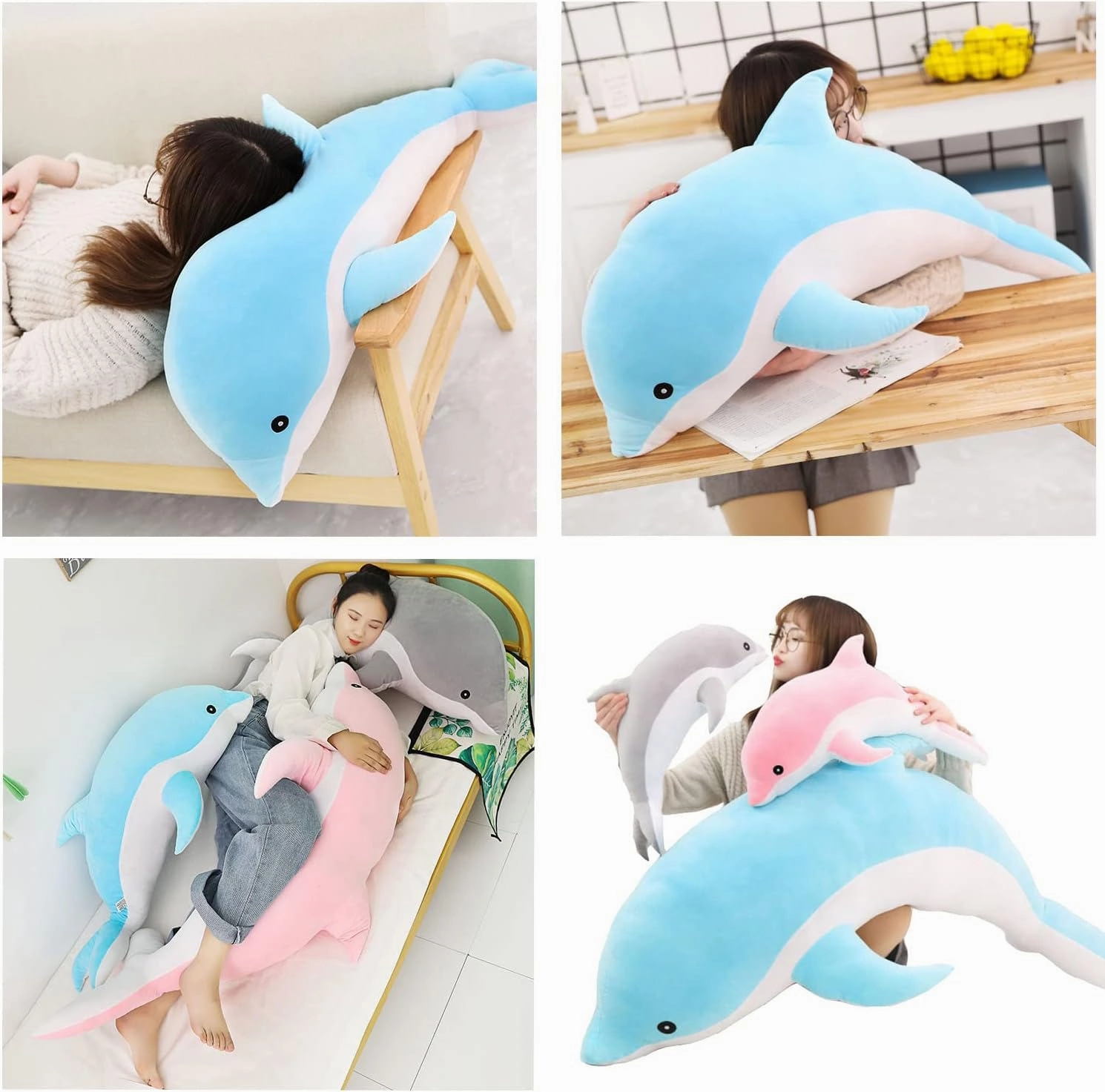 Dolphin Stuffed Animals Plush Pillow Super Soft Sea Animal Plush Toys Dolls for Boys Girls Sleeping Cushion Gift (120cm/47.24in, Blue)