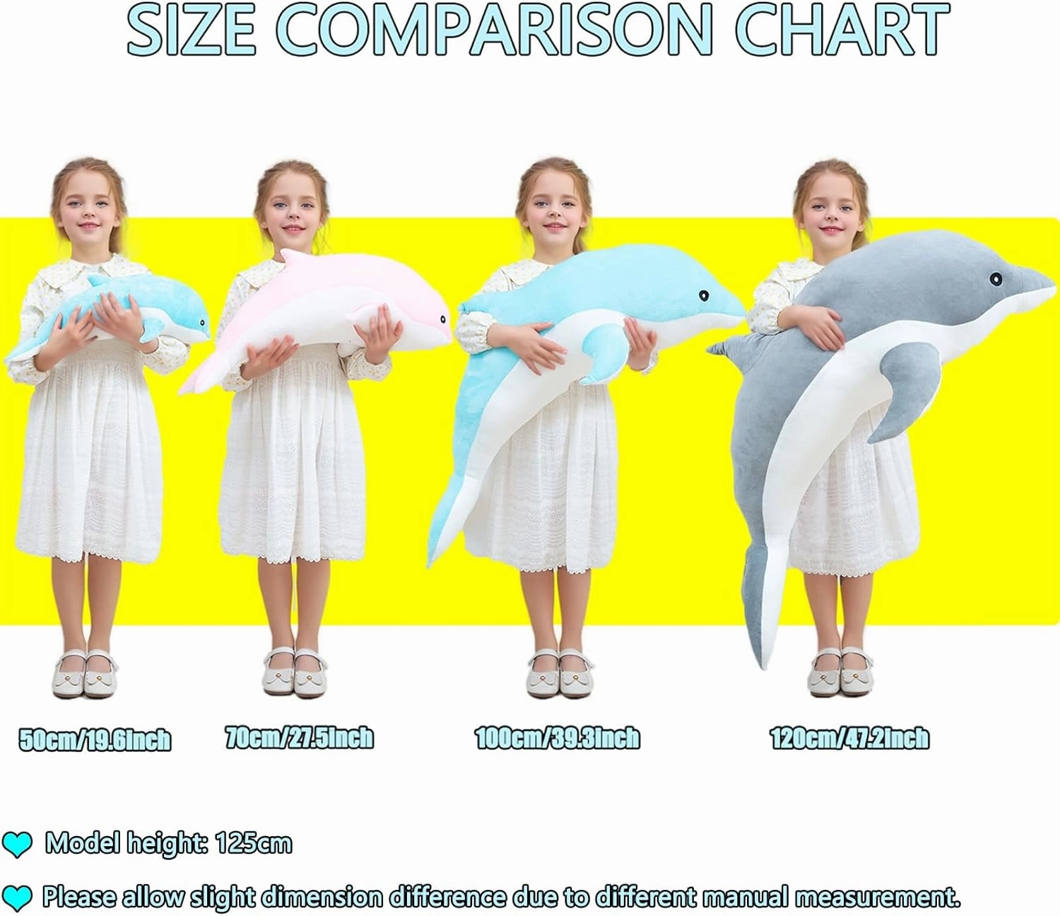 Dolphin Stuffed Animals Plush Pillow Super Soft Sea Animal Plush Toys Dolls for Boys Girls Sleeping Cushion Gift (120cm/47.24in, Blue)