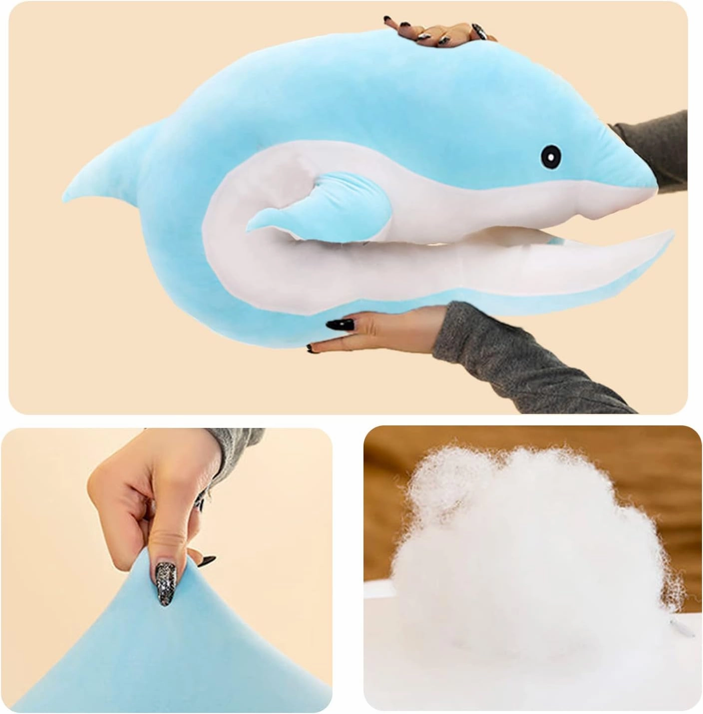 Dolphin Stuffed Animals Plush Pillow Super Soft Sea Animal Plush Toys Dolls for Boys Girls Sleeping Cushion Gift (120cm/47.24in, Blue)