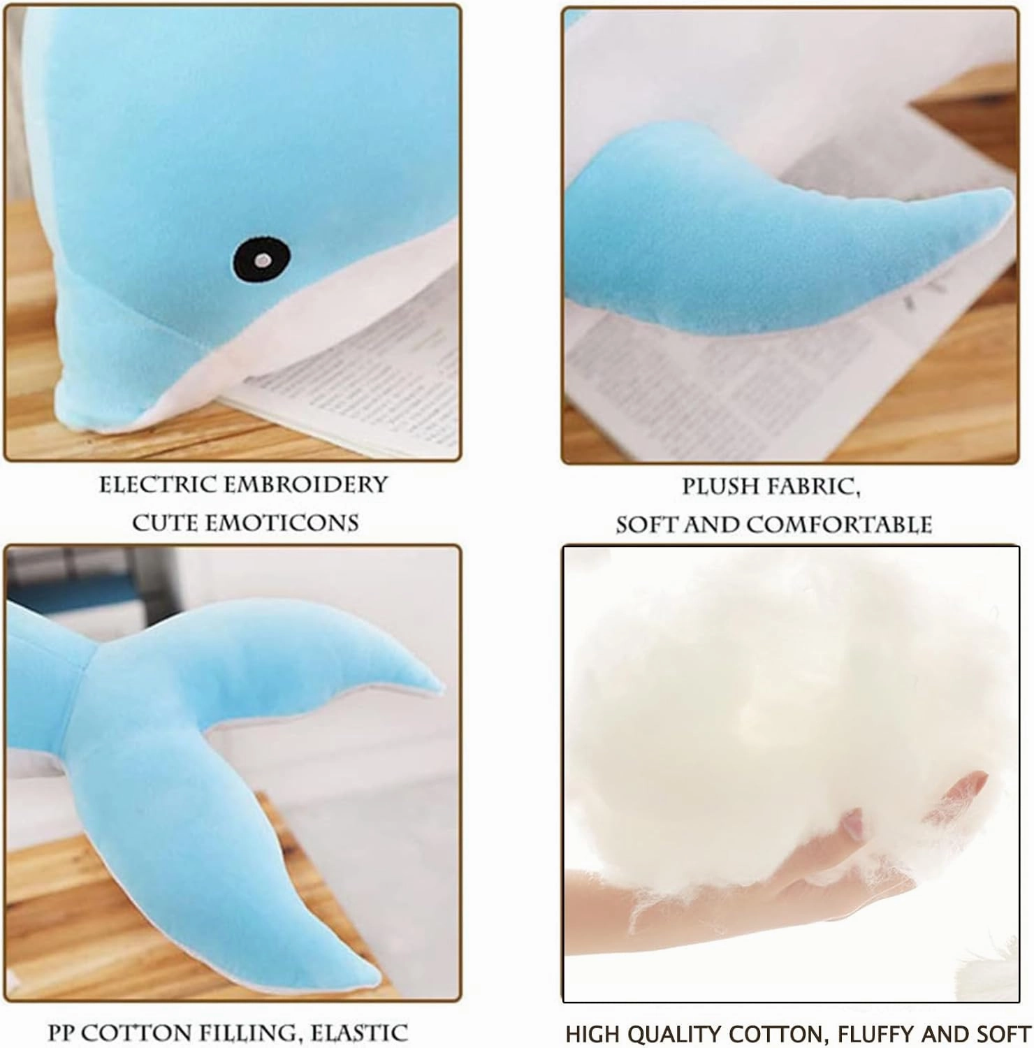 Dolphin Stuffed Animals Plush Pillow Super Soft Sea Animal Plush Toys Dolls for Boys Girls Sleeping Cushion Gift (120cm/47.24in, Blue)