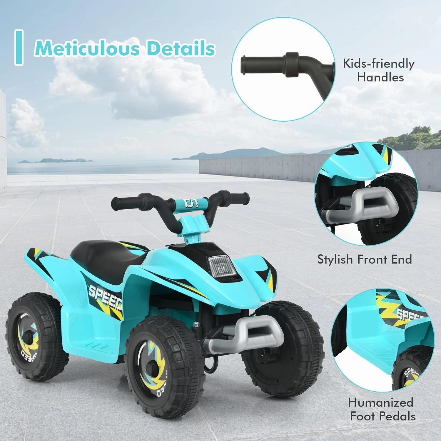 DORTALA Kids ATV, 6V Battery Powered Motorized Ride On Toy Car, Anti-Slip Wheels, 4 Wheeler Electric Quad for Toddlers Ages 3-6 Years, Gift for Boys & Girls, Red (Navy Blue)