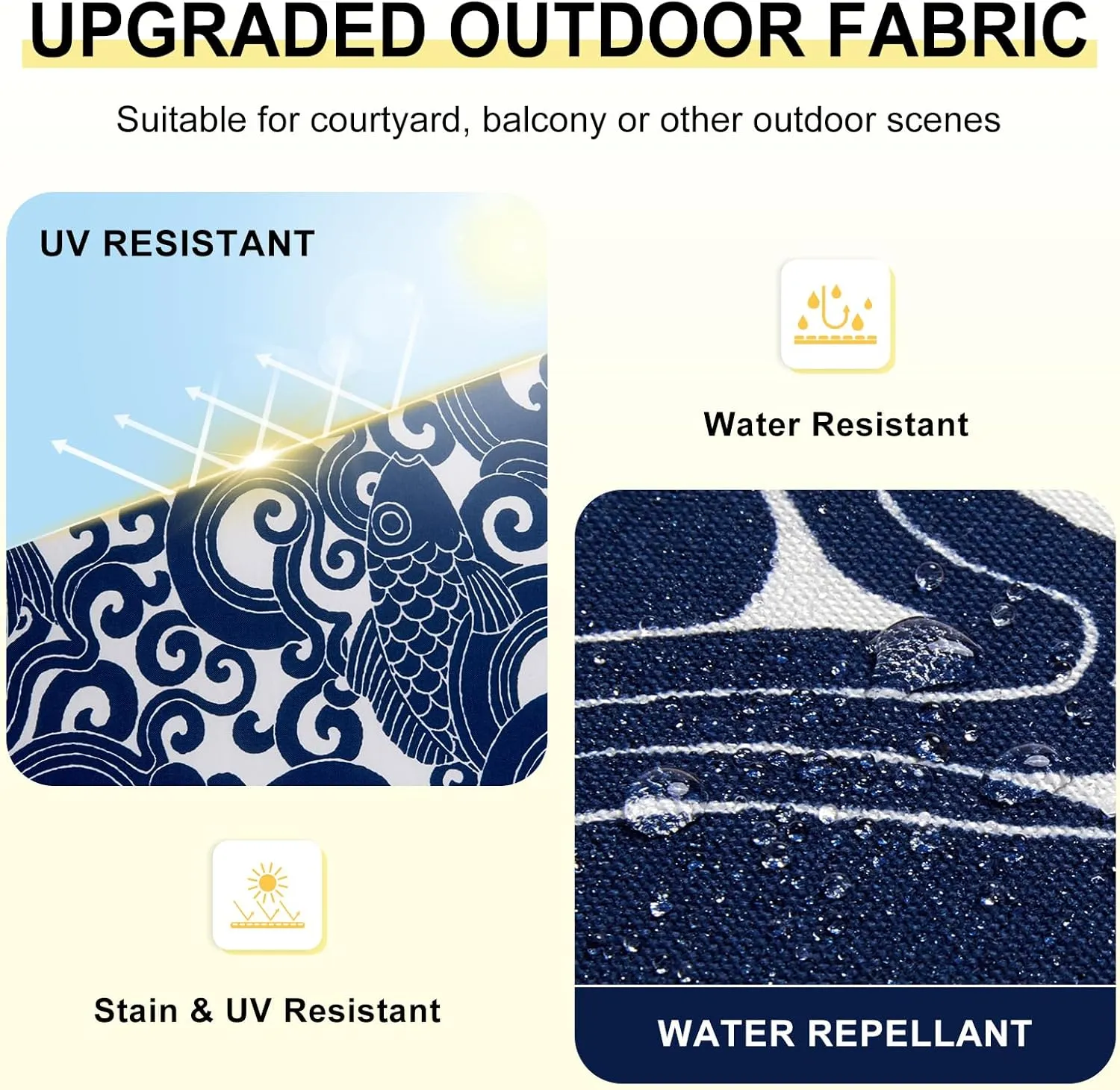 downluxe Outdoor Chair Cushions Set of 4 for Patio Furniture, Water-Resistant Patio Chair Cushions with Ties, High Density Foam Outdoor Seat Cushion, 17" X 16" X 2", Blue Carp