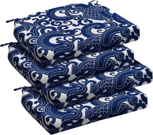 downluxe Outdoor Chair Cushions Set of 4 for Patio Furniture, Water-Resistant Patio Chair Cushions with Ties, High Density Foam Outdoor Seat Cushion, 17" X 16" X 2", Blue Carp
