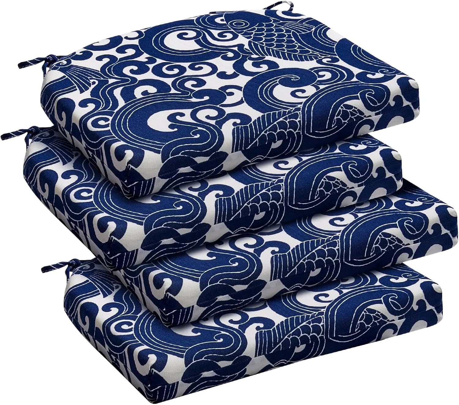 downluxe Outdoor Chair Cushions Set of 4 for Patio Furniture, Water-Resistant Patio Chair Cushions with Ties, High Density Foam Outdoor Seat Cushion, 17" X 16" X 2", Blue Carp