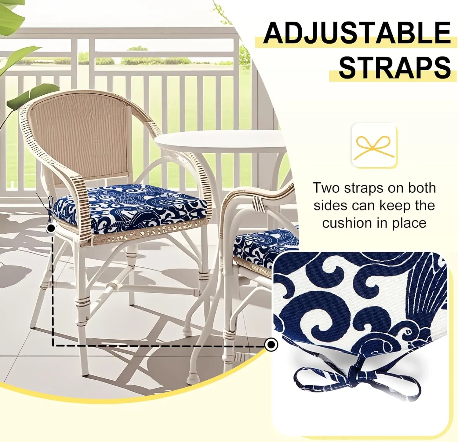 downluxe Outdoor Chair Cushions Set of 4 for Patio Furniture, Water-Resistant Patio Chair Cushions with Ties, High Density Foam Outdoor Seat Cushion, 17" X 16" X 2", Blue Carp