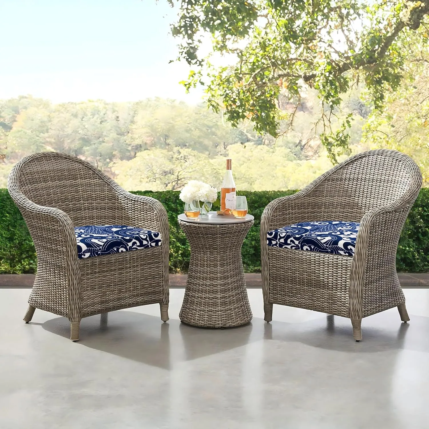 downluxe Outdoor Chair Cushions Set of 4 for Patio Furniture, Water-Resistant Patio Chair Cushions with Ties, High Density Foam Outdoor Seat Cushion, 17" X 16" X 2", Blue Carp