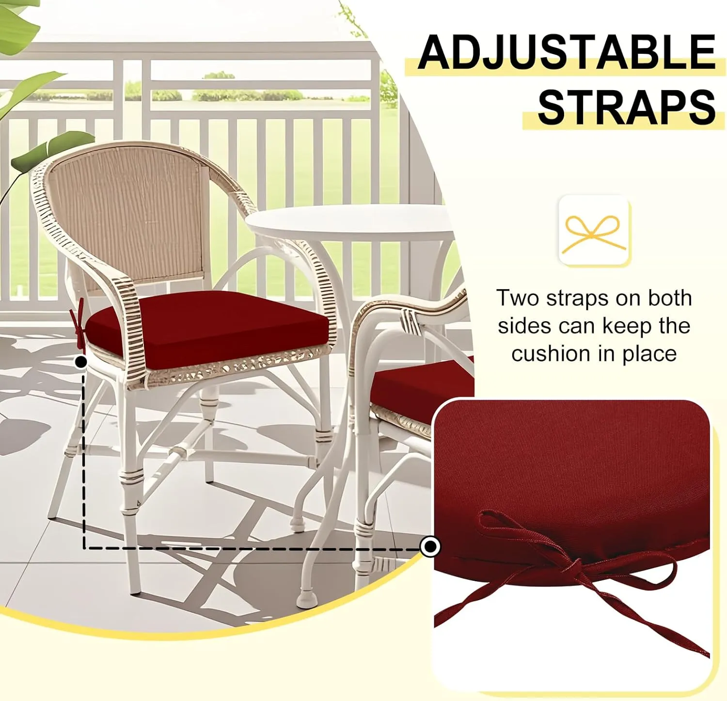 downluxe Outdoor Chair Cushions Set of 4 for Patio Furniture, Water-Resistant Patio Chair Cushions with Ties, High Density Foam Outdoor Seat Cushion, 17" X 16" X 2", Burgundy