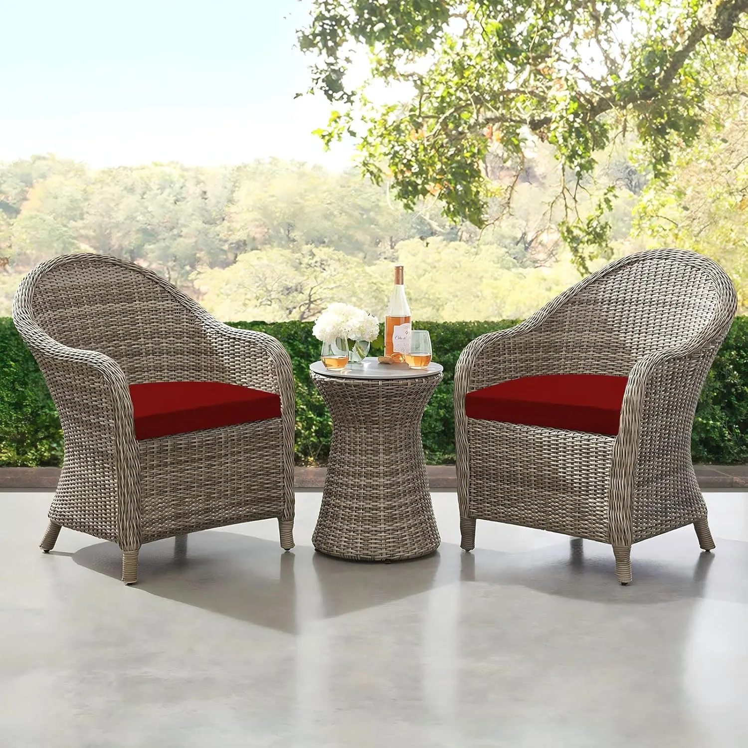downluxe Outdoor Chair Cushions Set of 4 for Patio Furniture, Water-Resistant Patio Chair Cushions with Ties, High Density Foam Outdoor Seat Cushion, 17" X 16" X 2", Burgundy