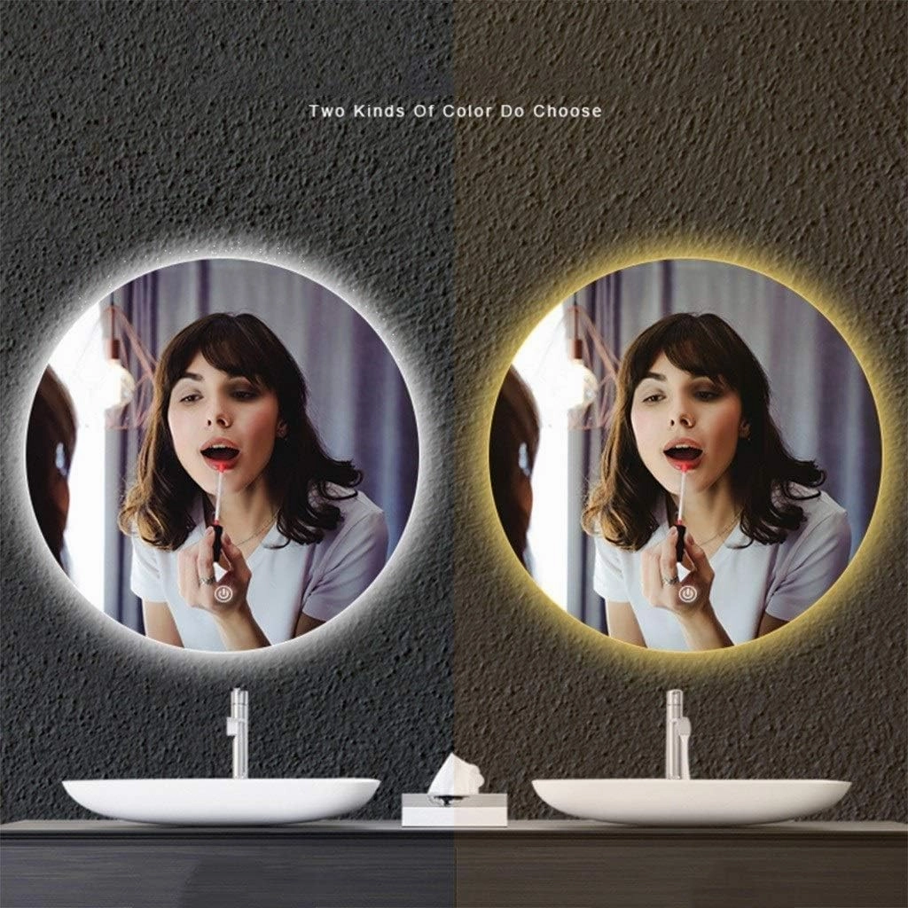 Dressing Mirror Wall Mount Makeup Mirror Large Wall Mirror Round Vanity Mirror for Living Rooms/Bathroom with Touch Switch Antifog Film Time Temperature Beauty Mirror