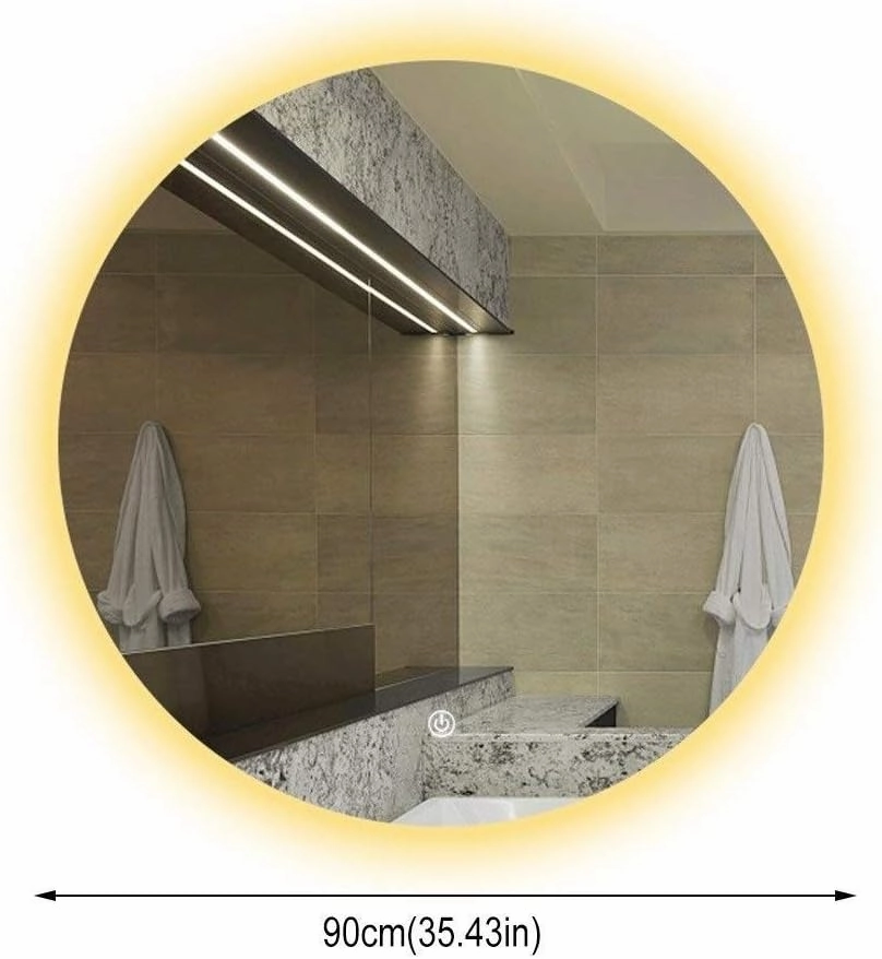Dressing Mirror Wall Mount Makeup Mirror Large Wall Mirror Round Vanity Mirror for Living Rooms/Bathroom with Touch Switch Antifog Film Time Temperature Beauty Mirror