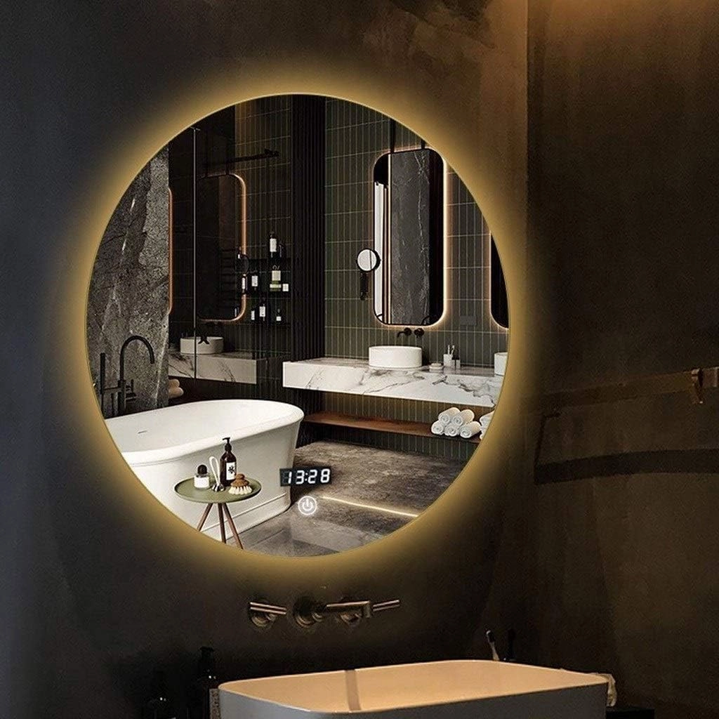 Dressing Mirror Wall Mount Makeup Mirror Large Wall Mirror Round Vanity Mirror for Living Rooms/Bathroom with Touch Switch Antifog Film Time Temperature Beauty Mirror
