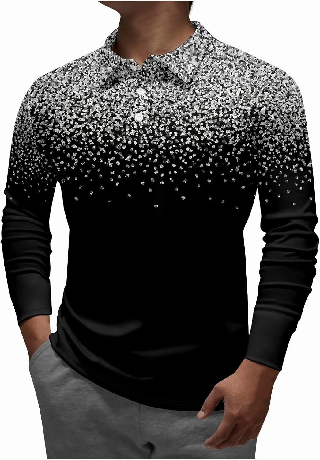 DuDubaby Summer Shirts for Men Lapel Long Sleeve Printed Casual Top Loose Sports Lapel Shirt