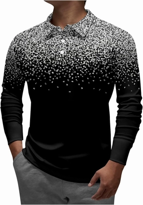 DuDubaby Summer Shirts for Men Lapel Long Sleeve Printed Casual Top Loose Sports Lapel Shirt