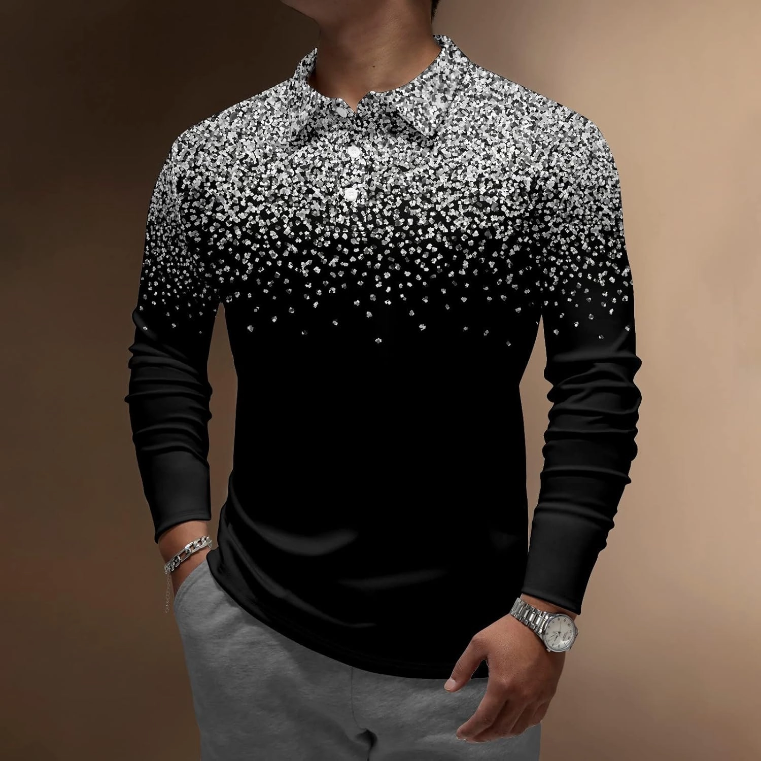 DuDubaby Summer Shirts for Men Lapel Long Sleeve Printed Casual Top Loose Sports Lapel Shirt