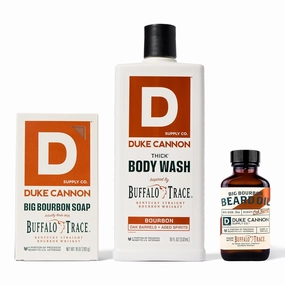 Duke Cannon Bourbon Gift Set for Men – 3 Pack Bundle with Bourbon Bar Soap, THICK Body Wash & Big Bourbon Beard Oil – Oak Barrel Scent