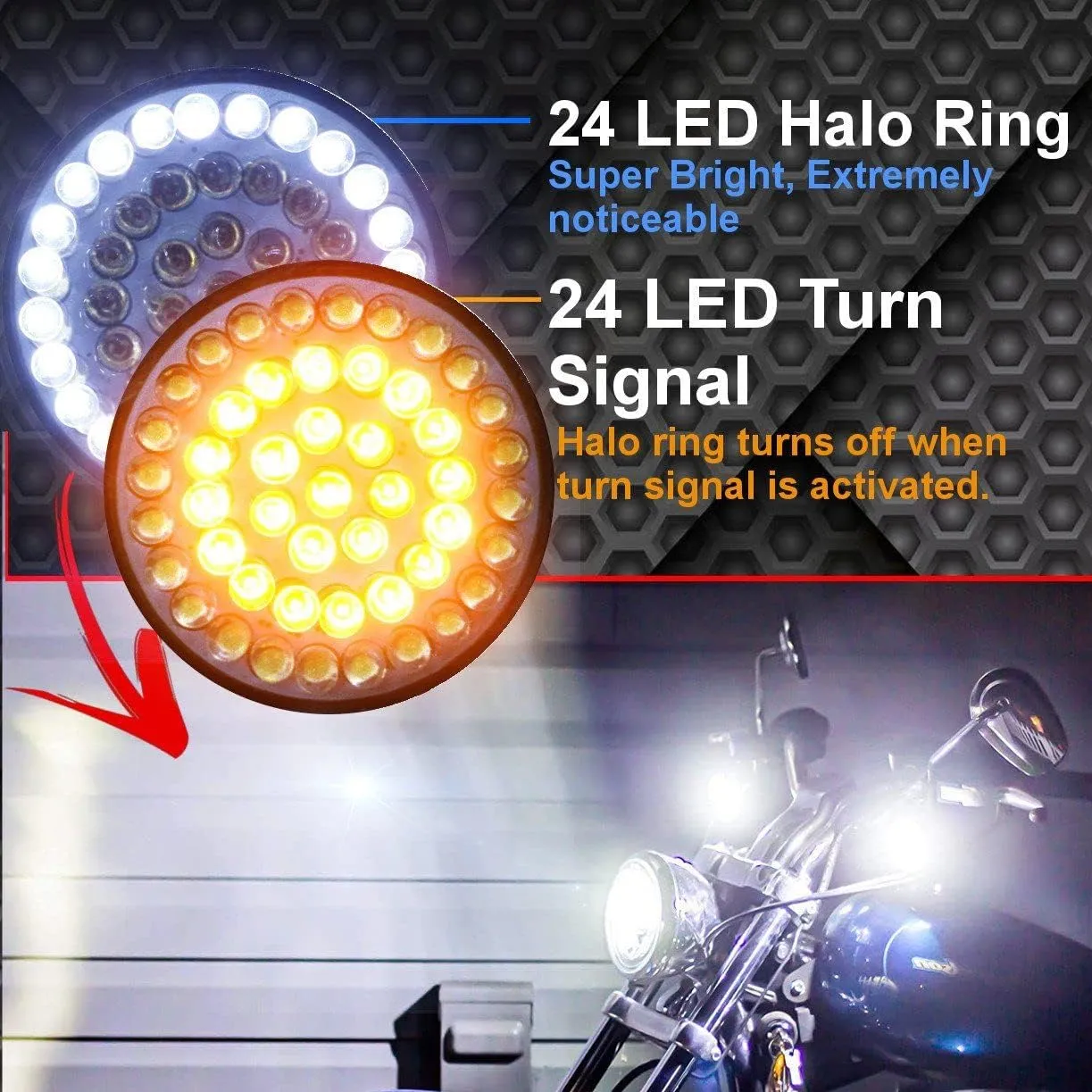 Eagle Lights 8748TS 2" Front LED Turn Signals with White Halo Running Lights - Generation I / 1157 Base