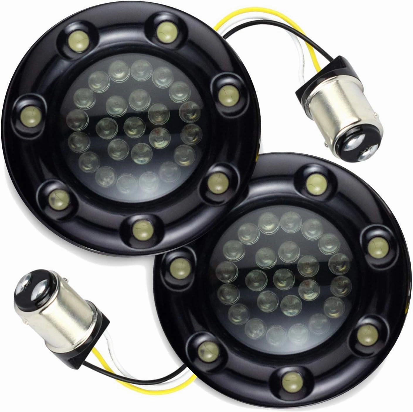 Eagle Lights 2? Bullet Front LED Turn Signals w/Running LED Light Ring Covers for Harley Davidson - (2) Front Turn Signals