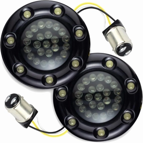 Eagle Lights 2? Bullet Front LED Turn Signals w/Running LED Light Ring Covers for Harley Davidson - (2) Front Turn Signals